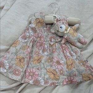 Floral Kids Dress with Plush Toy